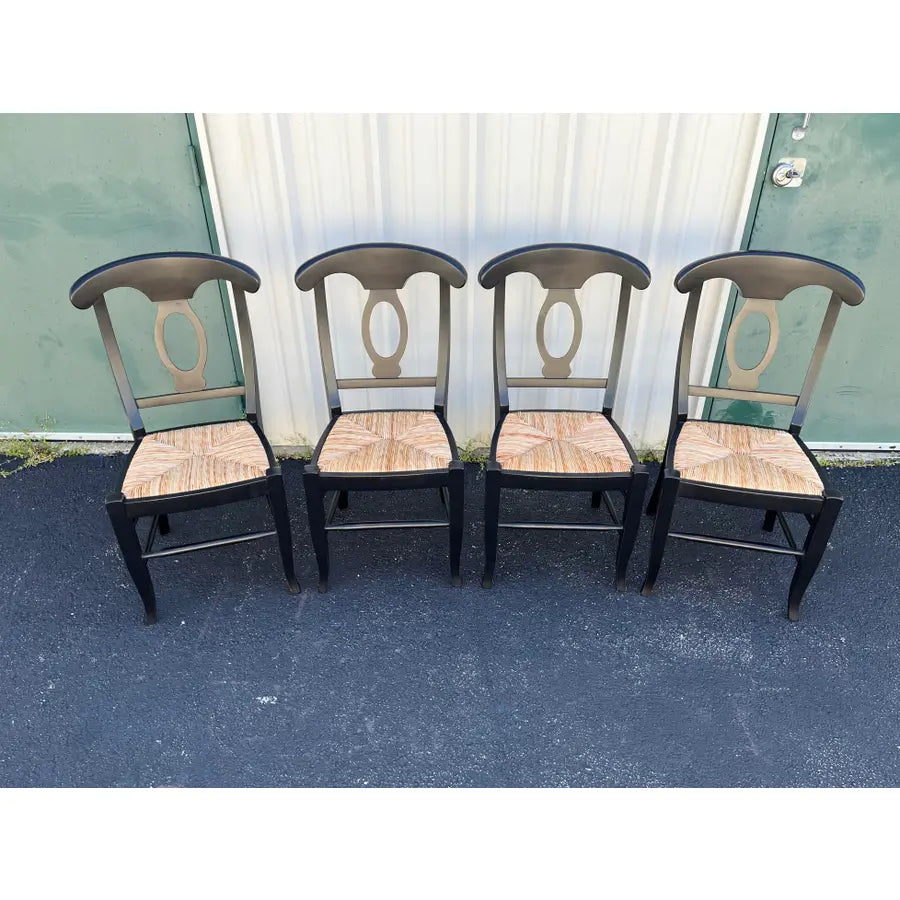 Pottery Barn Napoleon Black Rush Seat Modern Dining Chairs- Set of 4