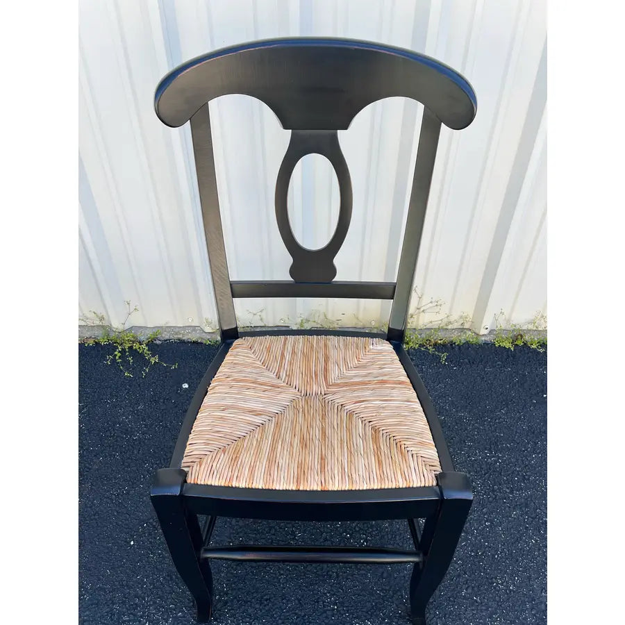 Pottery Barn Napoleon Black Rush Seat Modern Dining Chairs- Set of 4