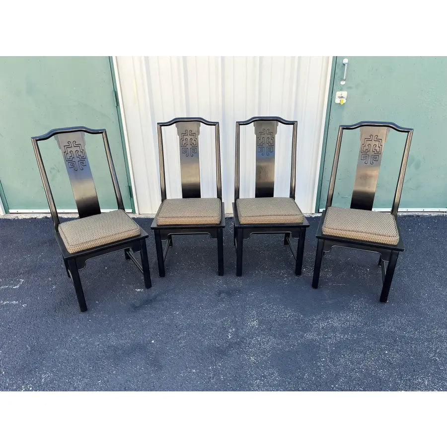 Raymond Sobota for Century- Black Lacquer and Burlwood Dining Table and Chairs- Set of 5