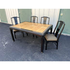 Raymond Sobota for Century- Black Lacquer and Burlwood Dining Table and Chairs- Set of 5