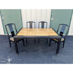 Raymond Sobota for Century- Black Lacquer and Burlwood Dining Table and Chairs- Set of 5