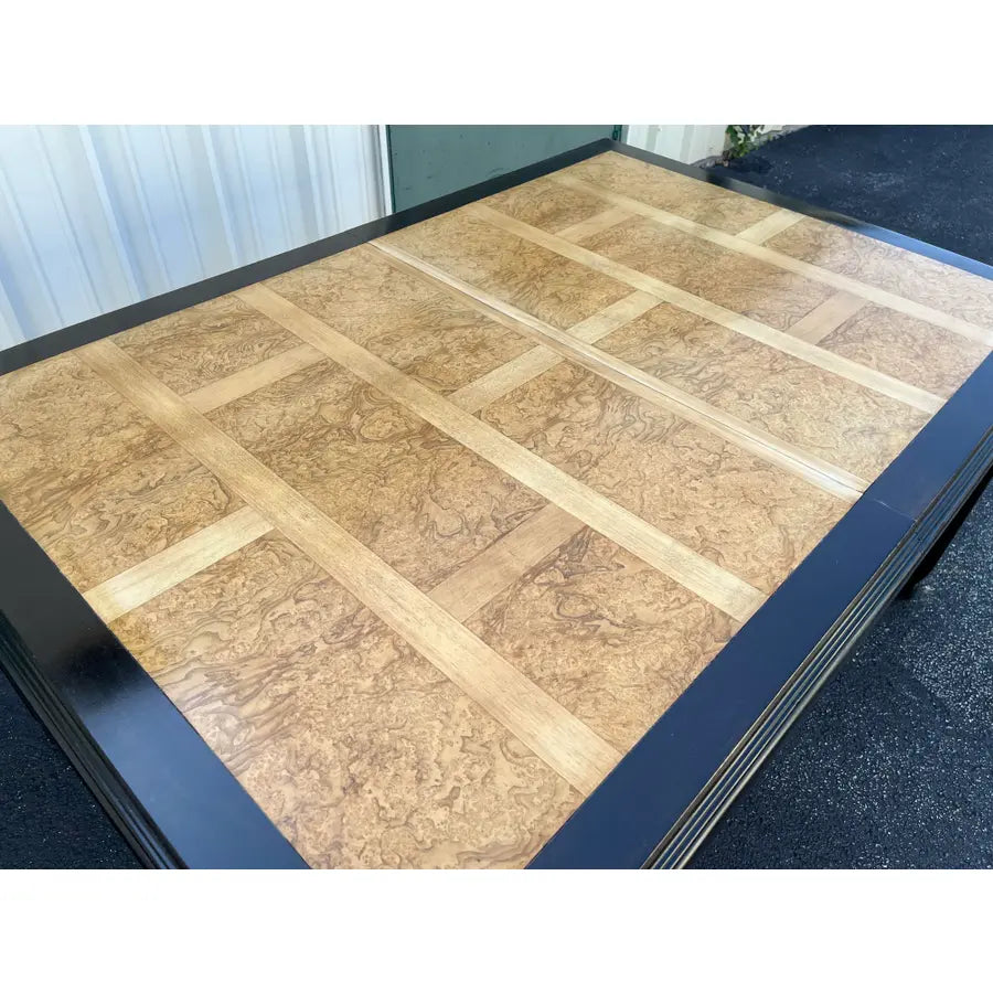 Raymond Sobota for Century- Black Lacquer and Burlwood Dining Table and Chairs- Set of 5