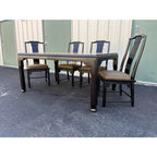 Raymond Sobota for Century- Black Lacquer and Burlwood Dining Table and Chairs- Set of 5
