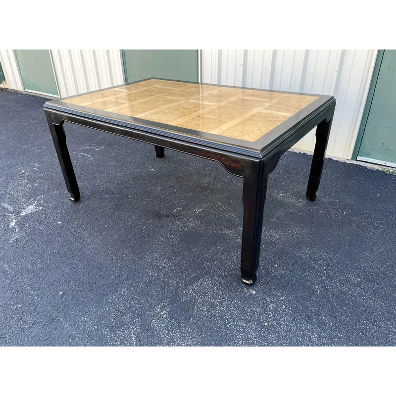 Raymond Sobota for Century Chinoiserie Black Lacquer and Burlwood Dining Table
