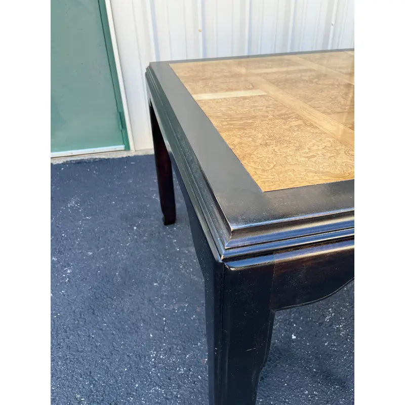 Raymond Sobota for Century Chinoiserie Black Lacquer and Burlwood Dining Table