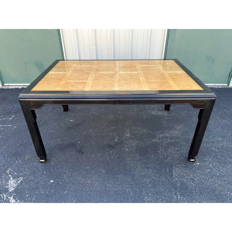 Raymond Sobota for Century Chinoiserie Black Lacquer and Burlwood Dining Table
