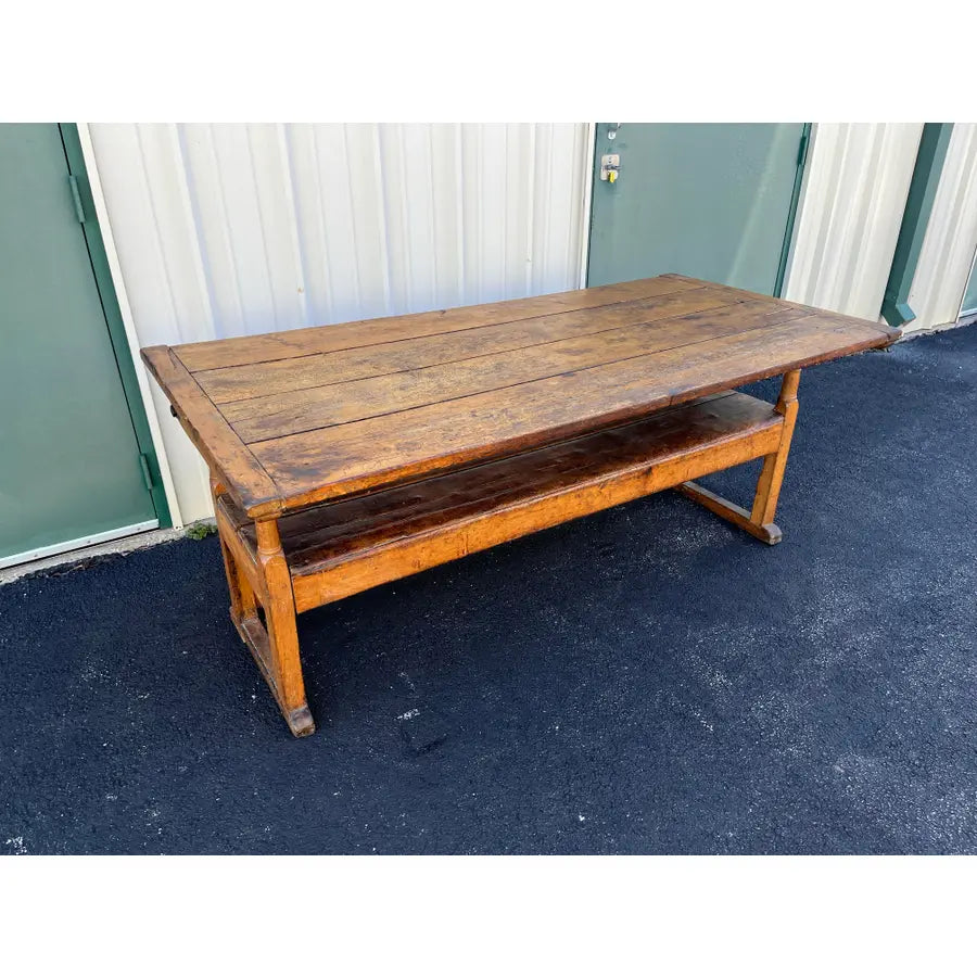 Rustic American Oak Farmhouse Hutch Table C. 1800-1820