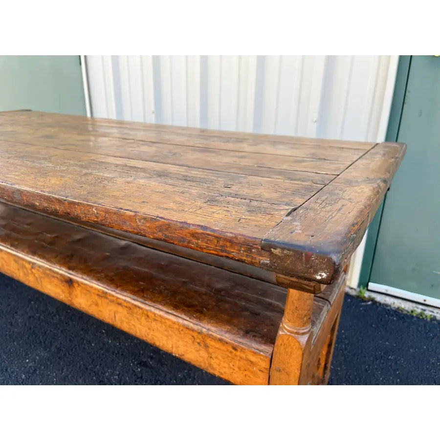 Rustic American Oak Farmhouse Hutch Table C. 1800-1820