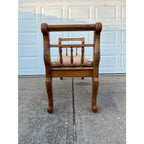 Rustic Farmhouse Carved Maple Bench With Woven Rush Seat