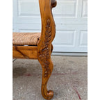 Rustic Farmhouse Carved Maple Bench With Woven Rush Seat