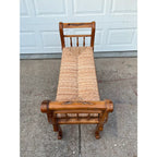 Rustic Farmhouse Carved Maple Bench With Woven Rush Seat