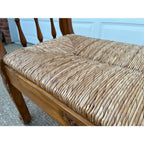 Rustic Farmhouse Carved Maple Bench With Woven Rush Seat