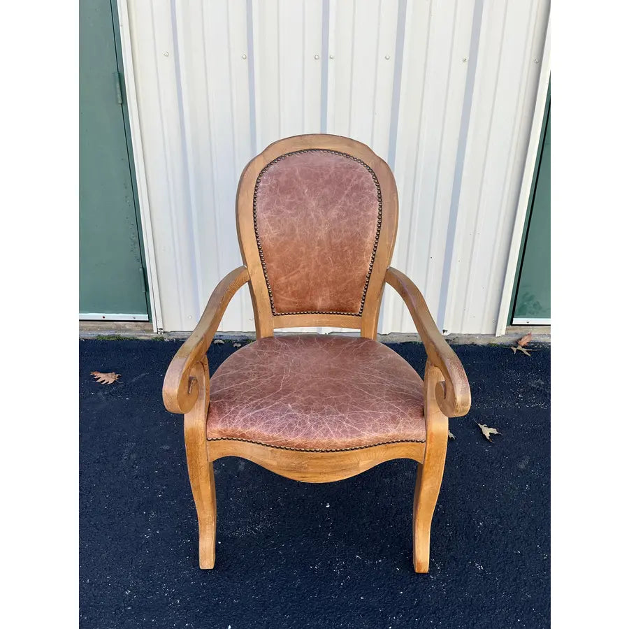 Rustic Farmhouse Leather Medallion Back Dining Chairs- Set of 4