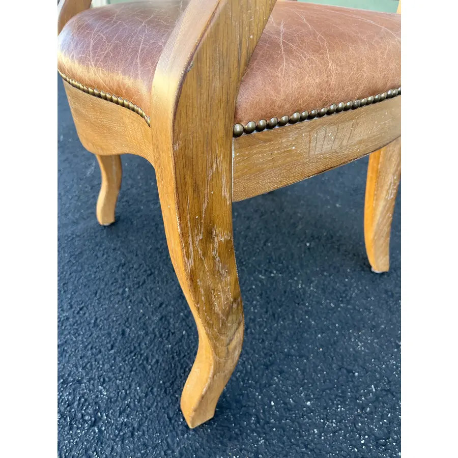 Rustic Farmhouse Leather Medallion Back Dining Chairs- Set of 4