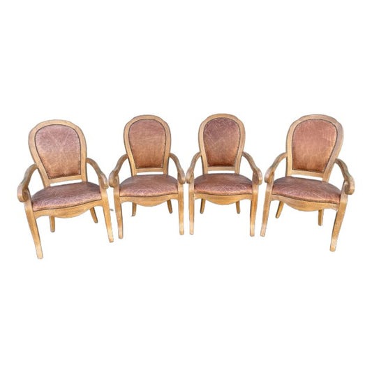 Rustic Farmhouse Leather Medallion Back Dining Chairs- Set of 4