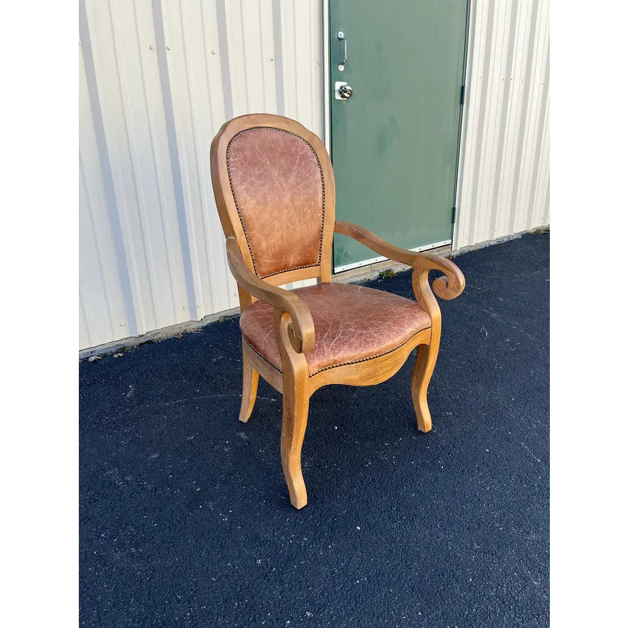 Rustic Farmhouse Leather Medallion Back Dining Chairs- Set of 4