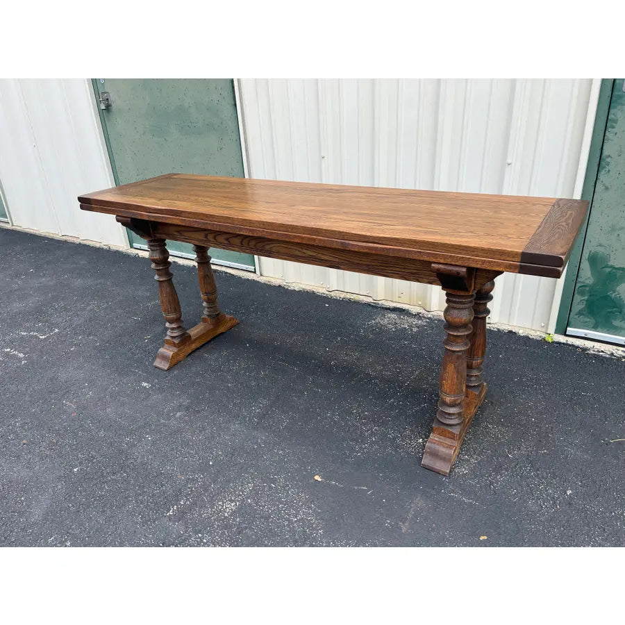 Rustic Tavern Oak Flip Top Dining Console Table