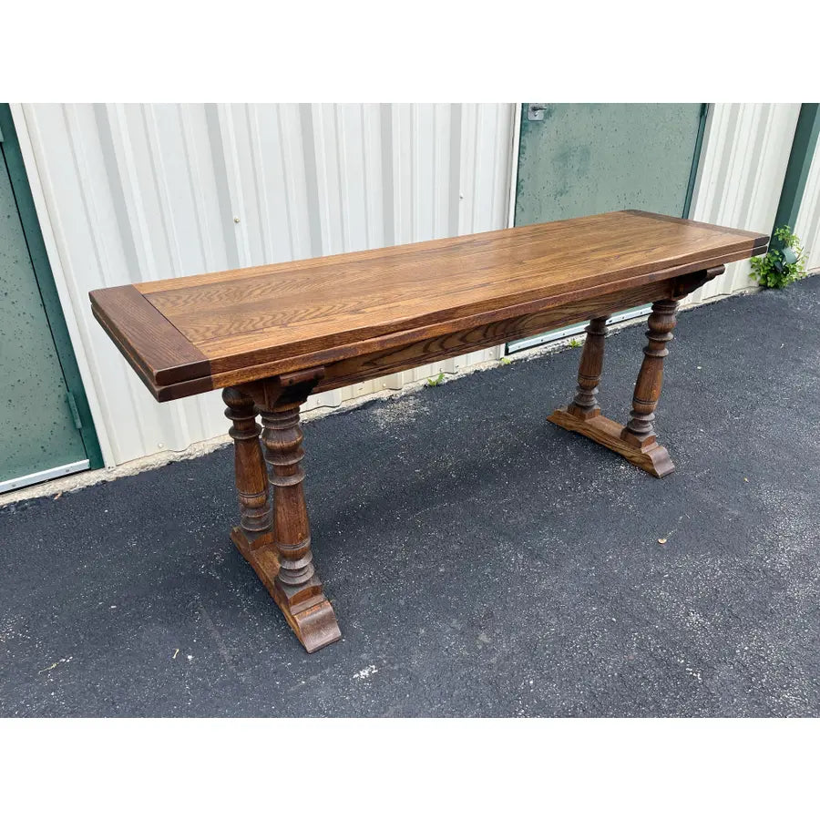 Rustic Tavern Oak Flip Top Dining Console Table