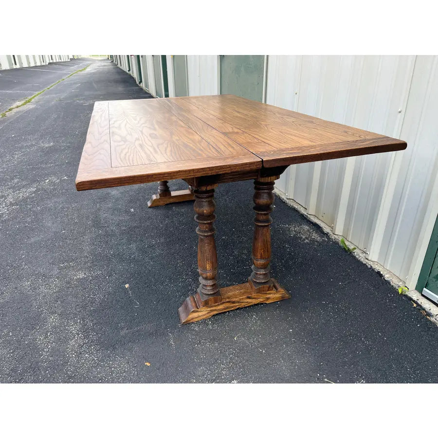 Rustic Tavern Oak Flip Top Dining Console Table