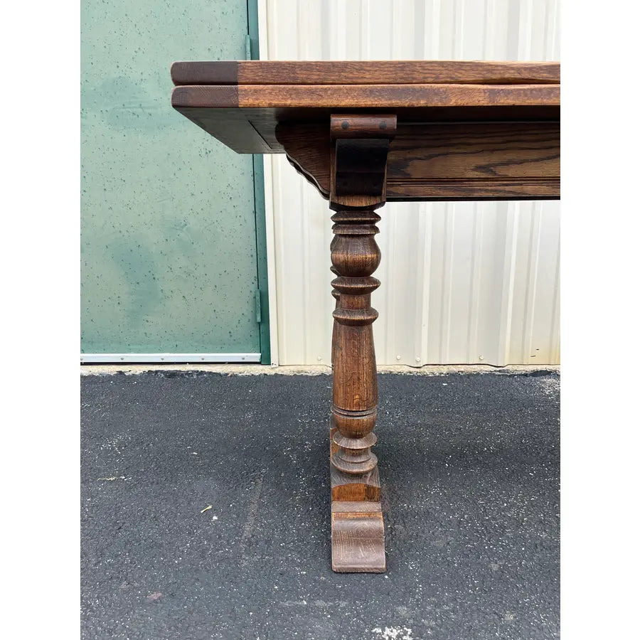 Rustic Tavern Oak Flip Top Dining Console Table
