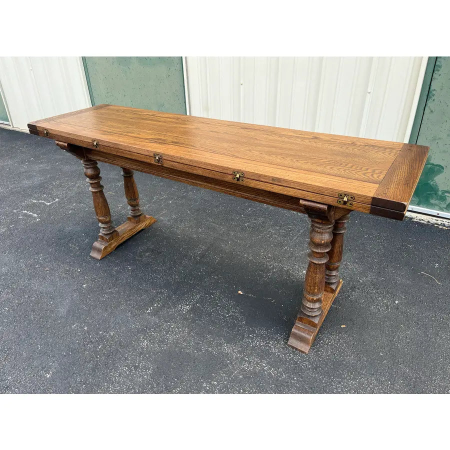 Rustic Tavern Oak Flip Top Dining Console Table