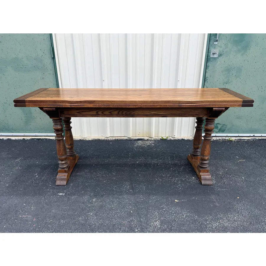 Rustic Tavern Oak Flip Top Dining Console Table