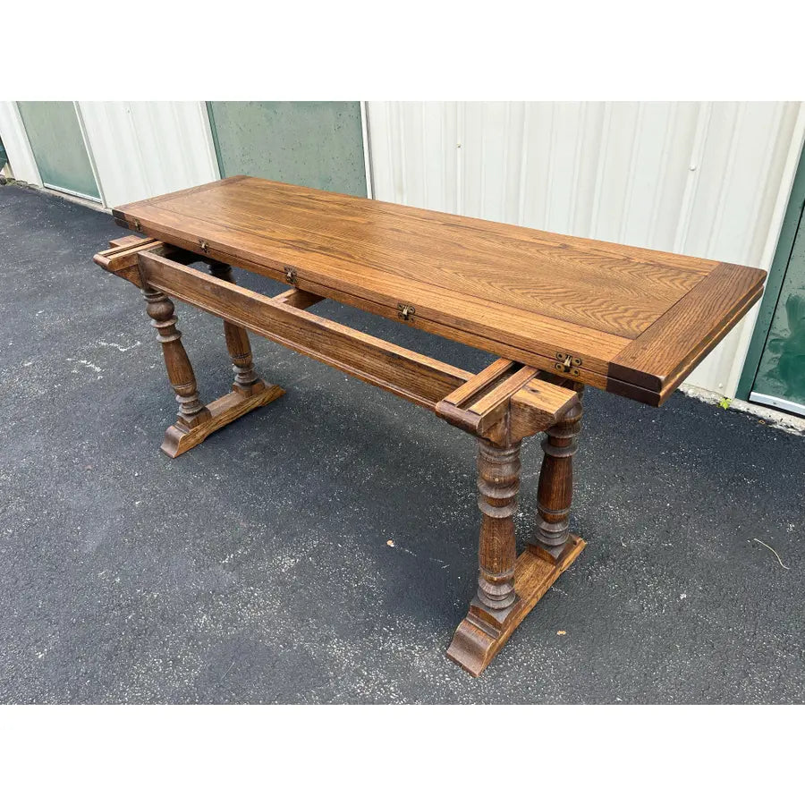 Rustic Tavern Oak Flip Top Dining Console Table