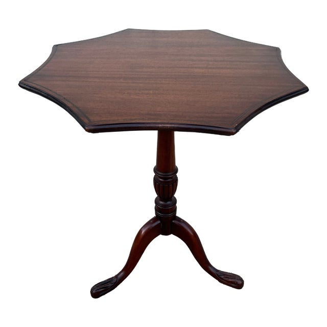 Scalloped Edge Inlaid Octagonal Mahogany Lamp Side Table