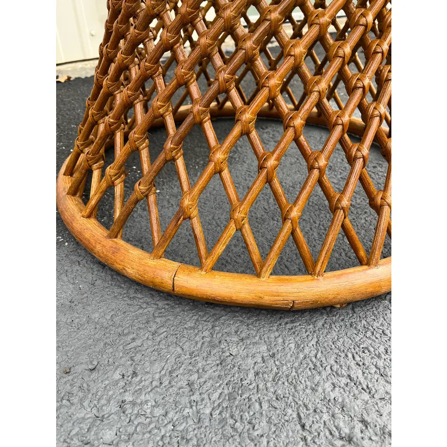 Sculptural Rattan Hourglass Dining Table- Glass Top