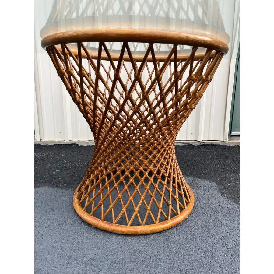 Sculptural Rattan Hourglass Dining Table- Glass Top