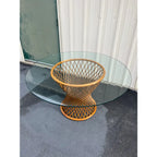 Sculptural Rattan Hourglass Dining Table- Glass Top