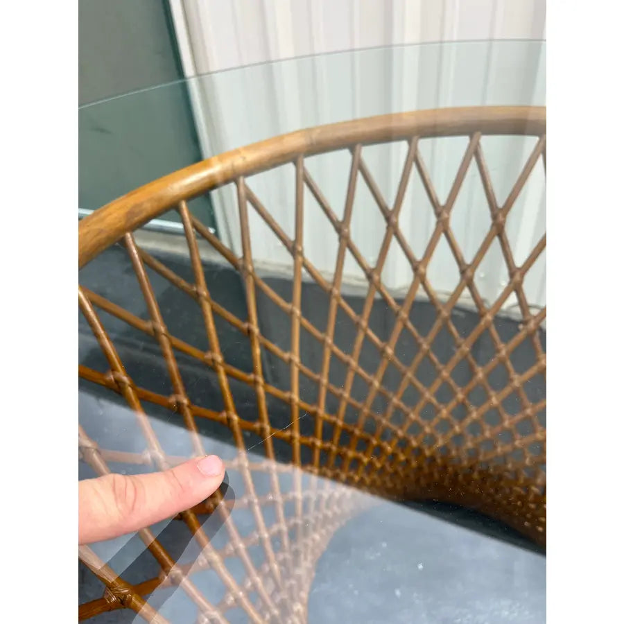 Sculptural Rattan Hourglass Dining Table- Glass Top