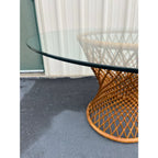 Sculptural Rattan Hourglass Dining Table- Glass Top