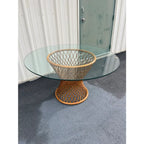 Sculptural Rattan Hourglass Dining Table- Glass Top
