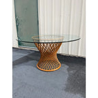 Sculptural Rattan Hourglass Dining Table- Glass Top