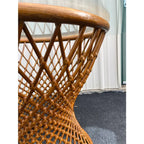 Sculptural Rattan Hourglass Dining Table- Glass Top