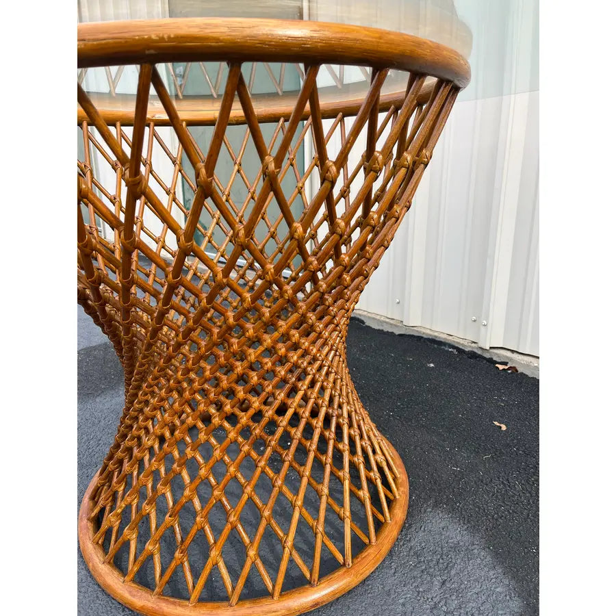 Sculptural Rattan Hourglass Dining Table- Glass Top