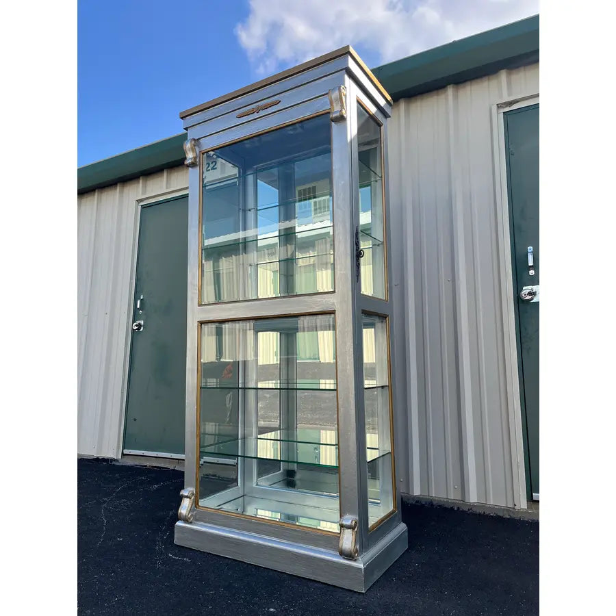 Silver Painted Mirrored 6-Shelf Illuminated Display or Curio Cabinet