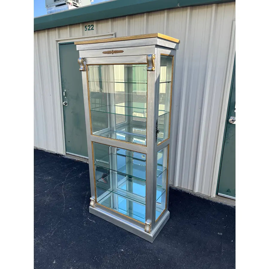 Silver Painted Mirrored 6-Shelf Illuminated Display or Curio Cabinet