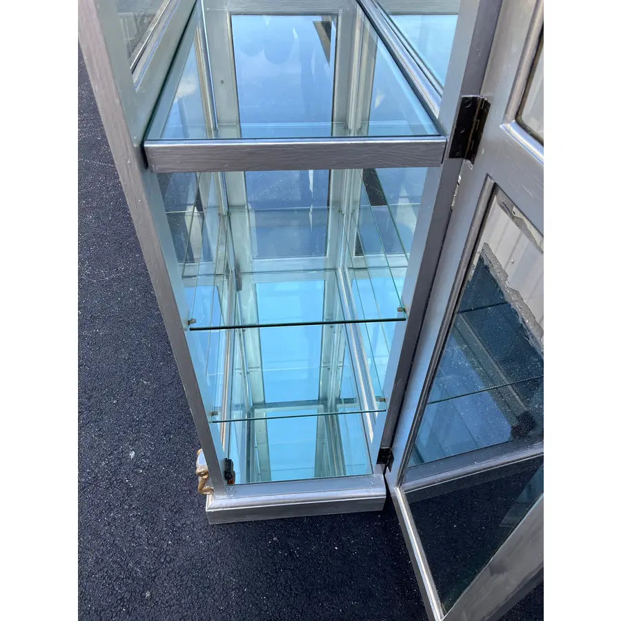 Silver Painted Mirrored 6-Shelf Illuminated Display or Curio Cabinet