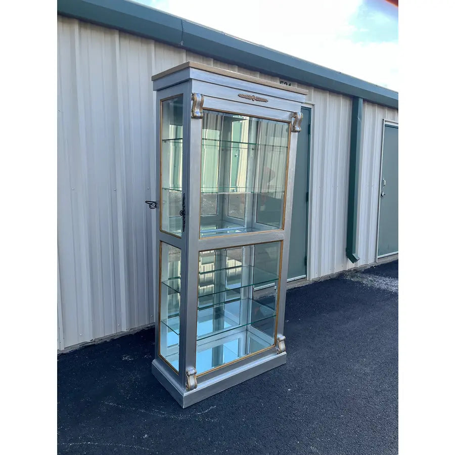 Silver Painted Mirrored 6-Shelf Illuminated Display or Curio Cabinet