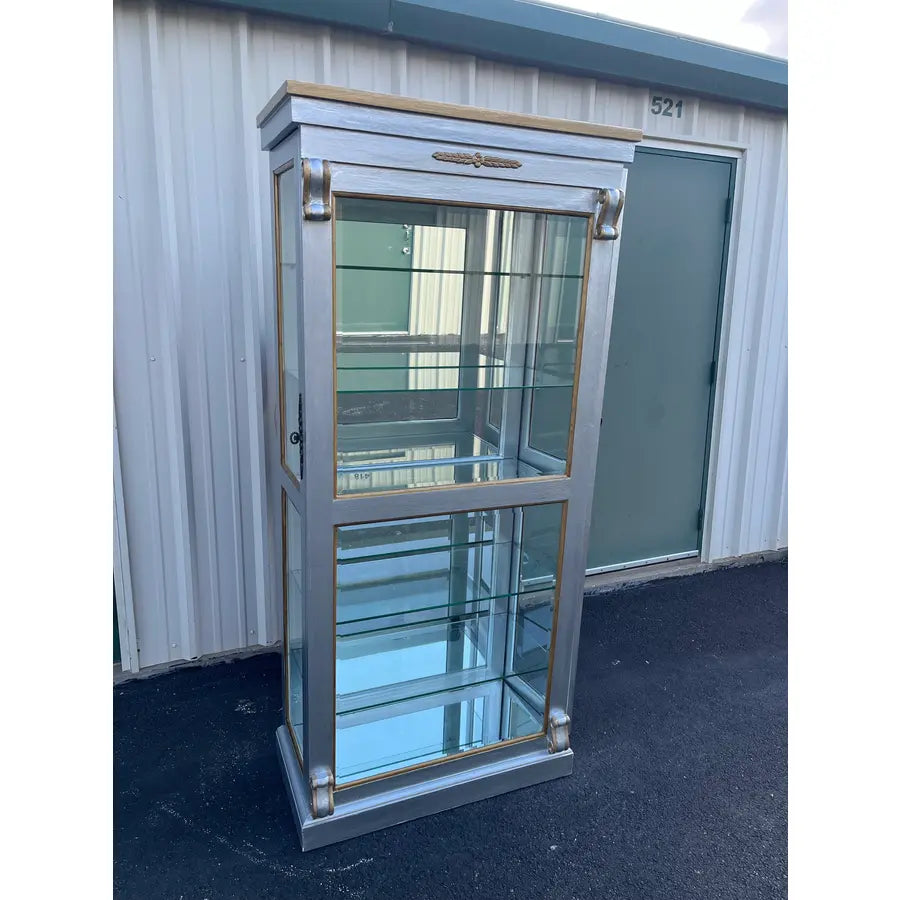 Silver Painted Mirrored 6-Shelf Illuminated Display or Curio Cabinet