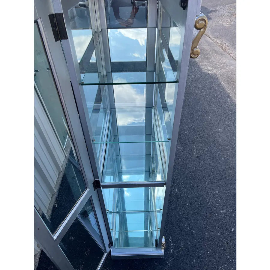 Silver Painted Mirrored 6-Shelf Illuminated Display or Curio Cabinet
