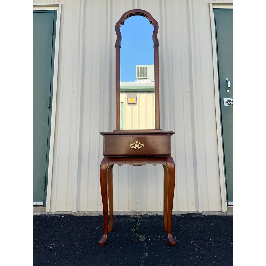 Single Drawer Cherry Entryway Console Table With Mirror