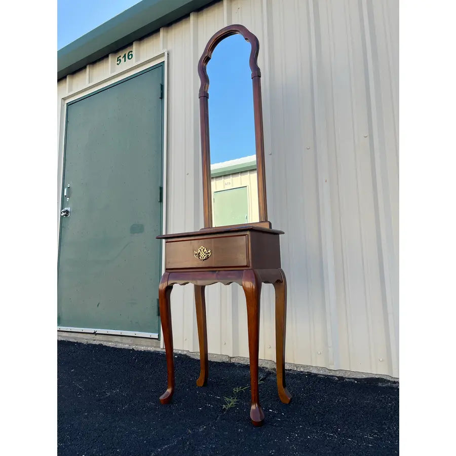 Single Drawer Cherry Entryway Console Table With Mirror