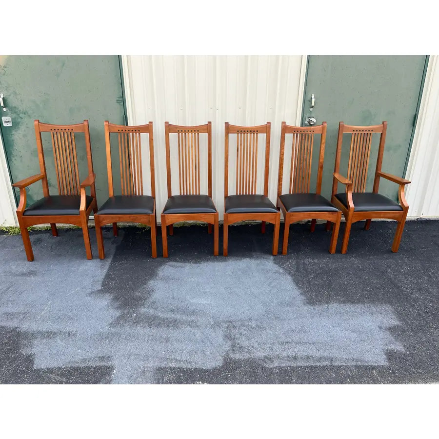Stickley 21st Century Collection Cherry & Leather Mission Dining Chairs- Set of 6