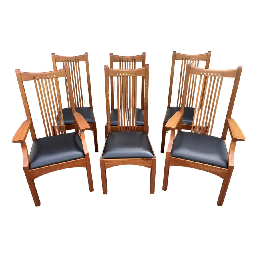 Stickley 21st Century Collection Cherry & Leather Mission Dining Chairs- Set of 6