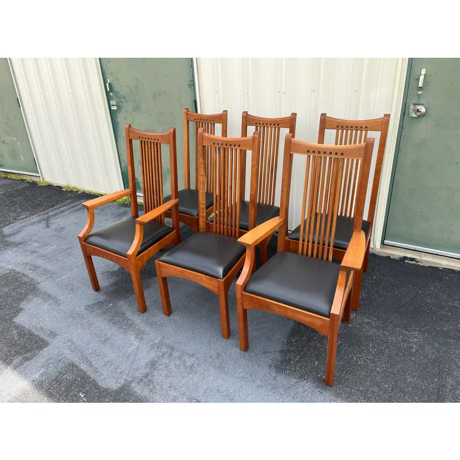 Stickley 21st Century Collection Cherry & Leather Mission Dining Chairs- Set of 6