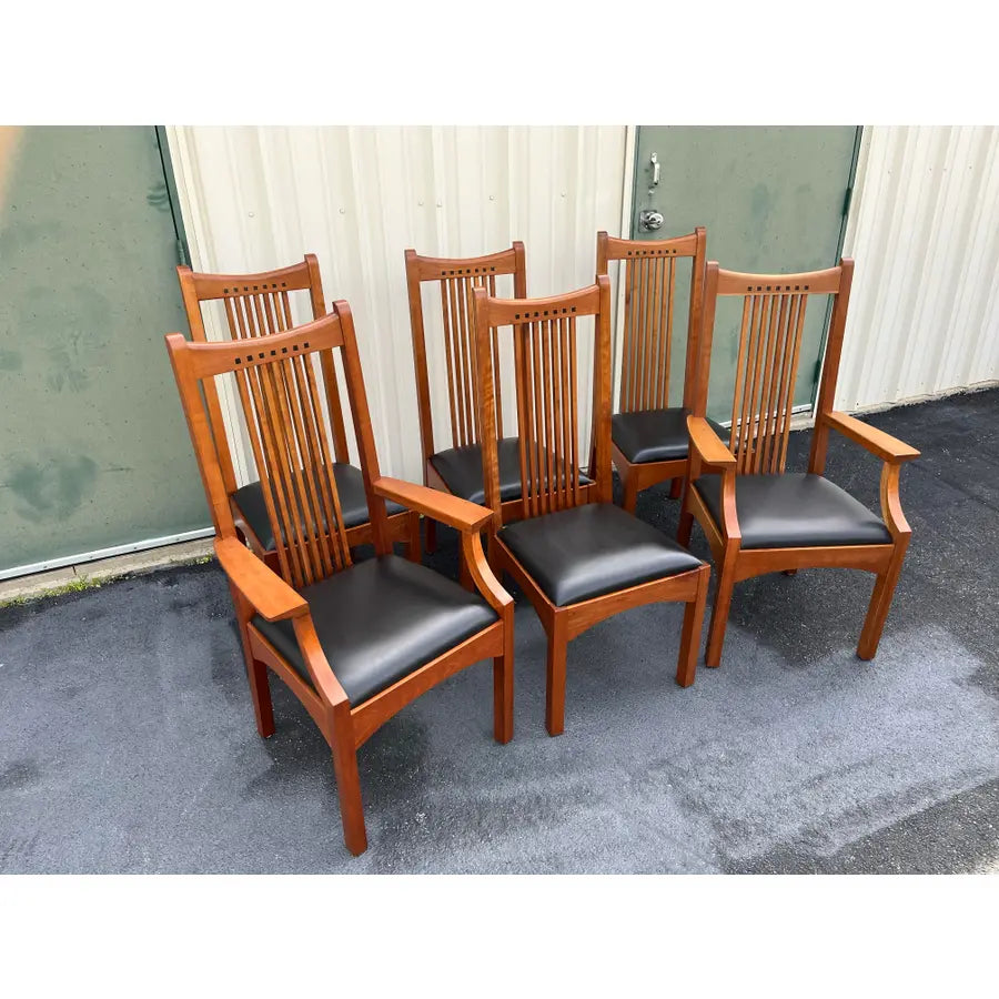 Stickley 21st Century Collection Cherry & Leather Mission Dining Chairs- Set of 6