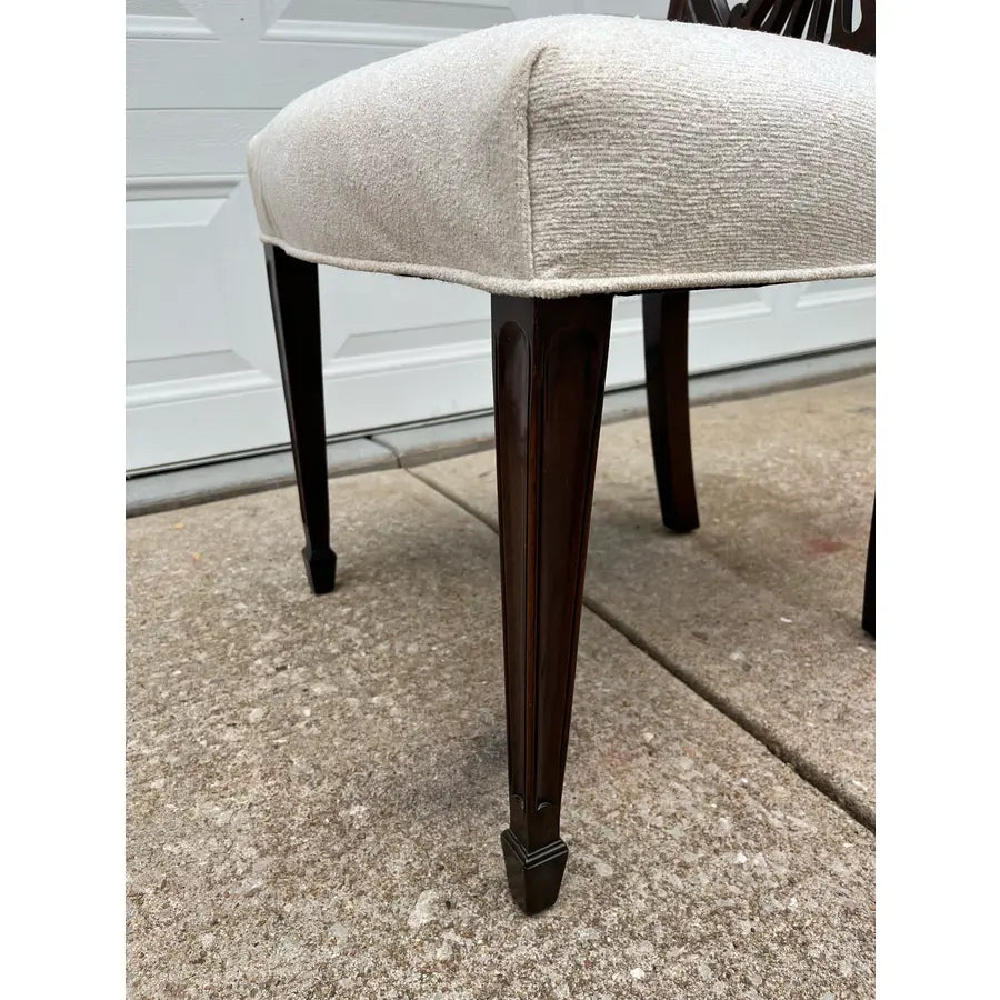 Stickley Mahogany Wheat Sheaf Back Dining Chairs- Newly Upholstered in Cream- Set of 6